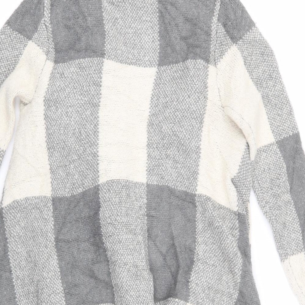 Atmosphere Womens Ivory V-Neck Check Acrylic Cardigan Jumper Size S - Shades of Grey Checks
