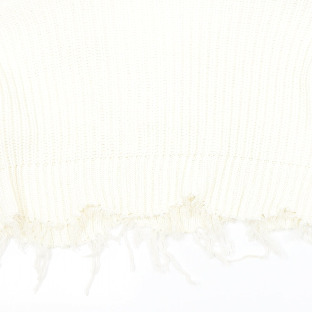 PRETTYLITTLETHING Womens White V-Neck Acrylic Pullover Jumper Size S