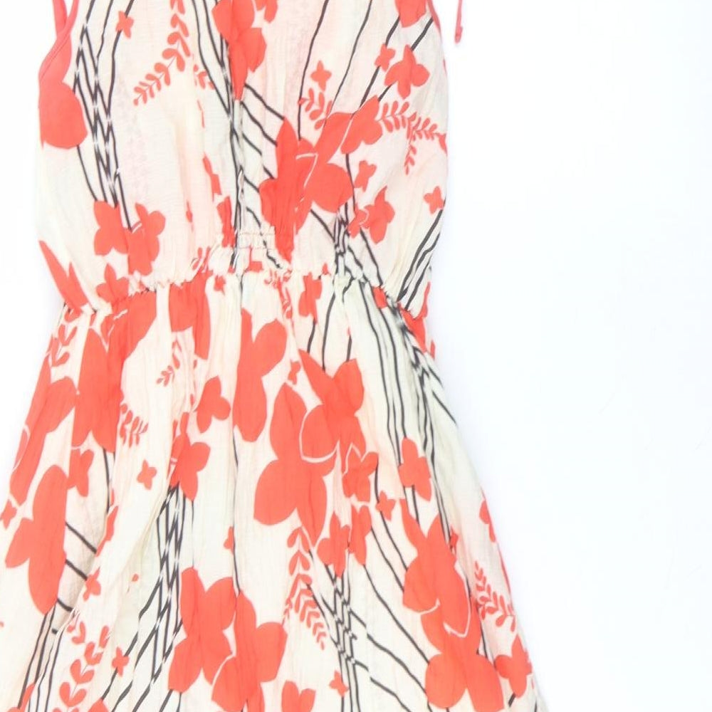 SooLee Womens White Floral Polyester A-Line Size S Collared