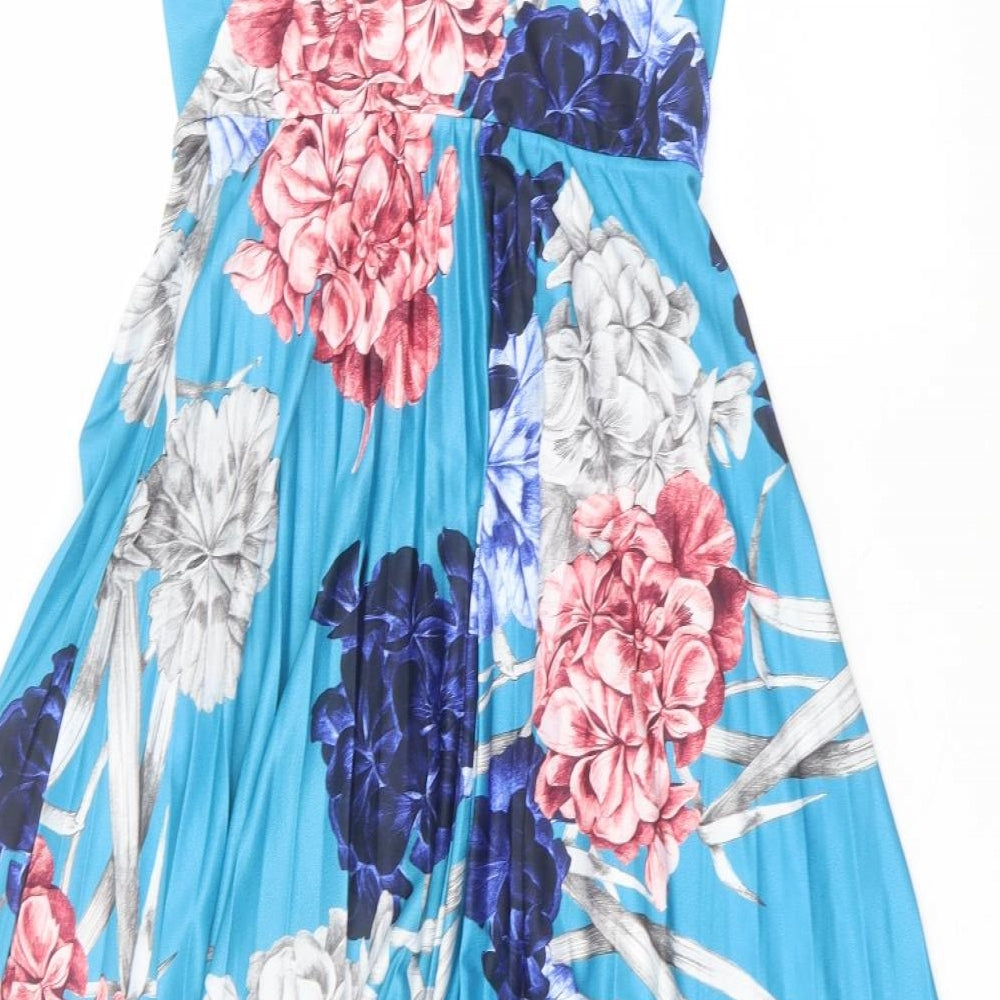 ASOS Womens Blue Floral Polyester A-Line Size 8 V-Neck