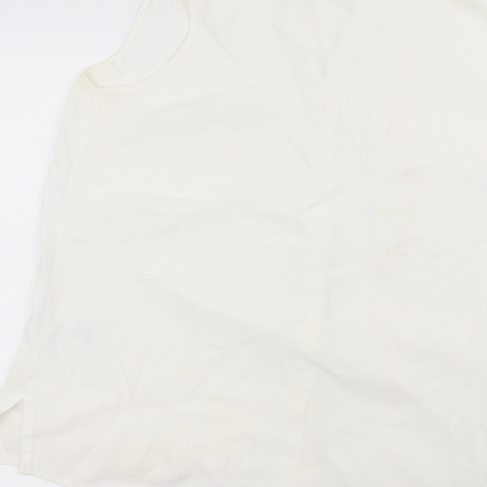Marks & Spencer Womens White Viscose Basic Button-Up Size 16 Round Neck