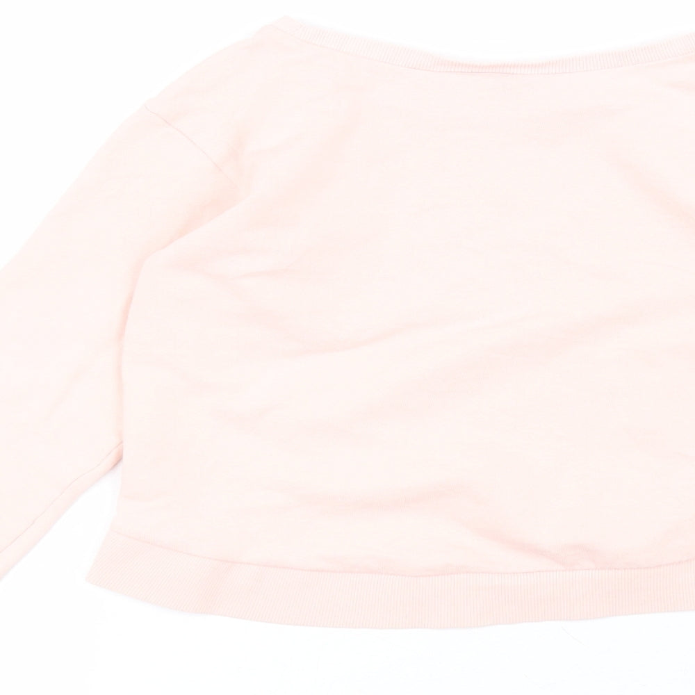 H&M Girls Pink Round Neck Cotton Pullover Jumper Size 9-10 Years