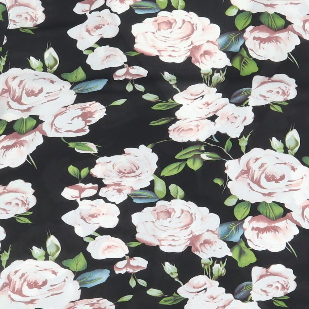 New Look Womens Black Floral Polyester Basic Blouse Size 10 Round Neck