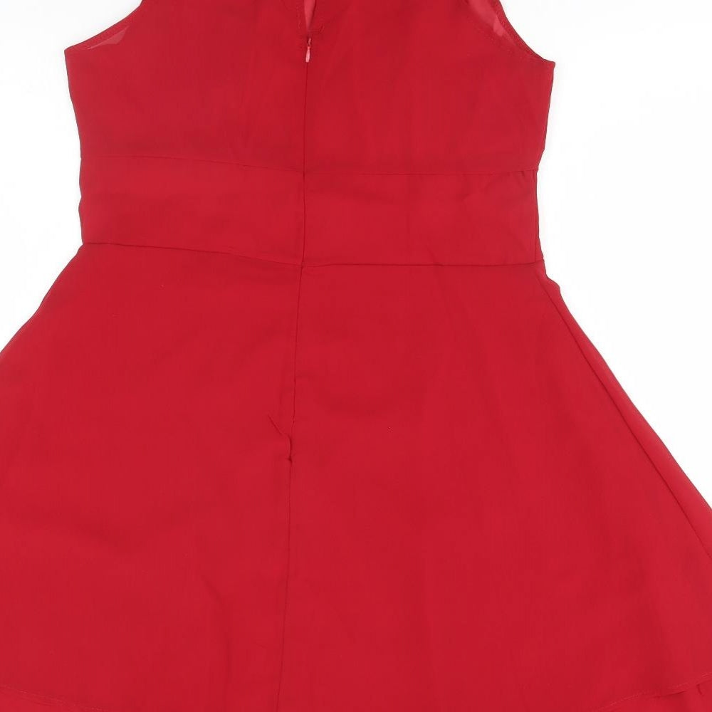 Preworn Womens Red Polyester A-Line Size L Round Neck