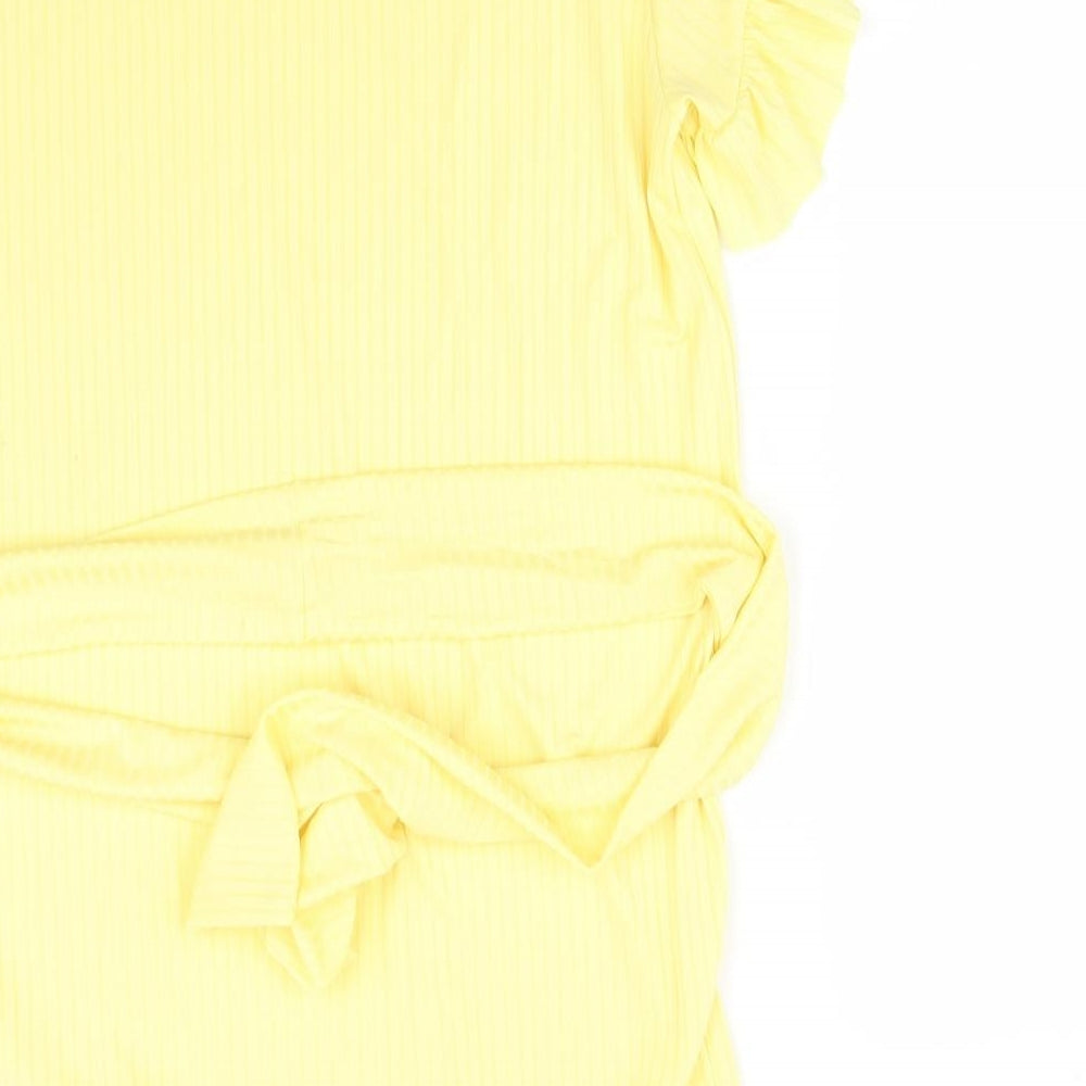 I SAW IT FIRST Womens Yellow Striped Polyester A-Line Size 8 Round Neck