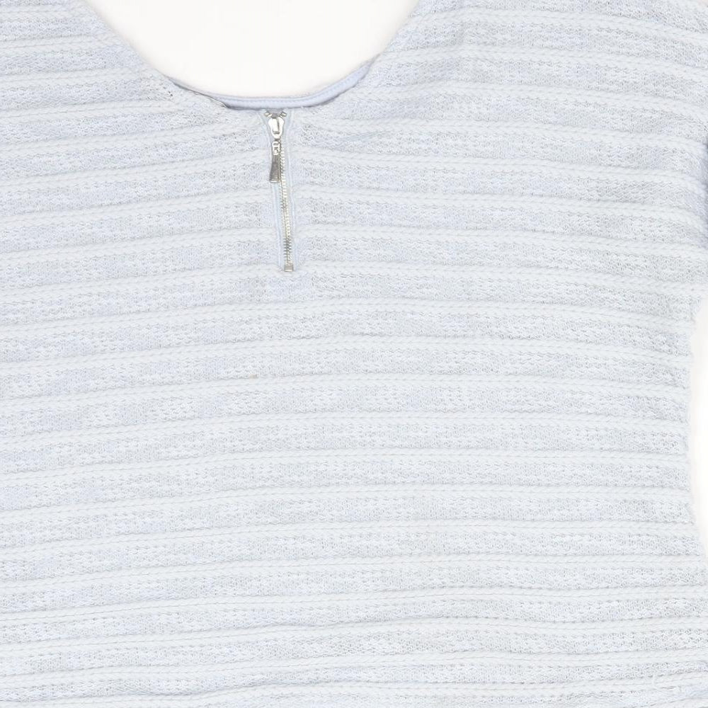 New Look Womens Blue Striped Polyester Basic T-Shirt Size 12 Round Neck