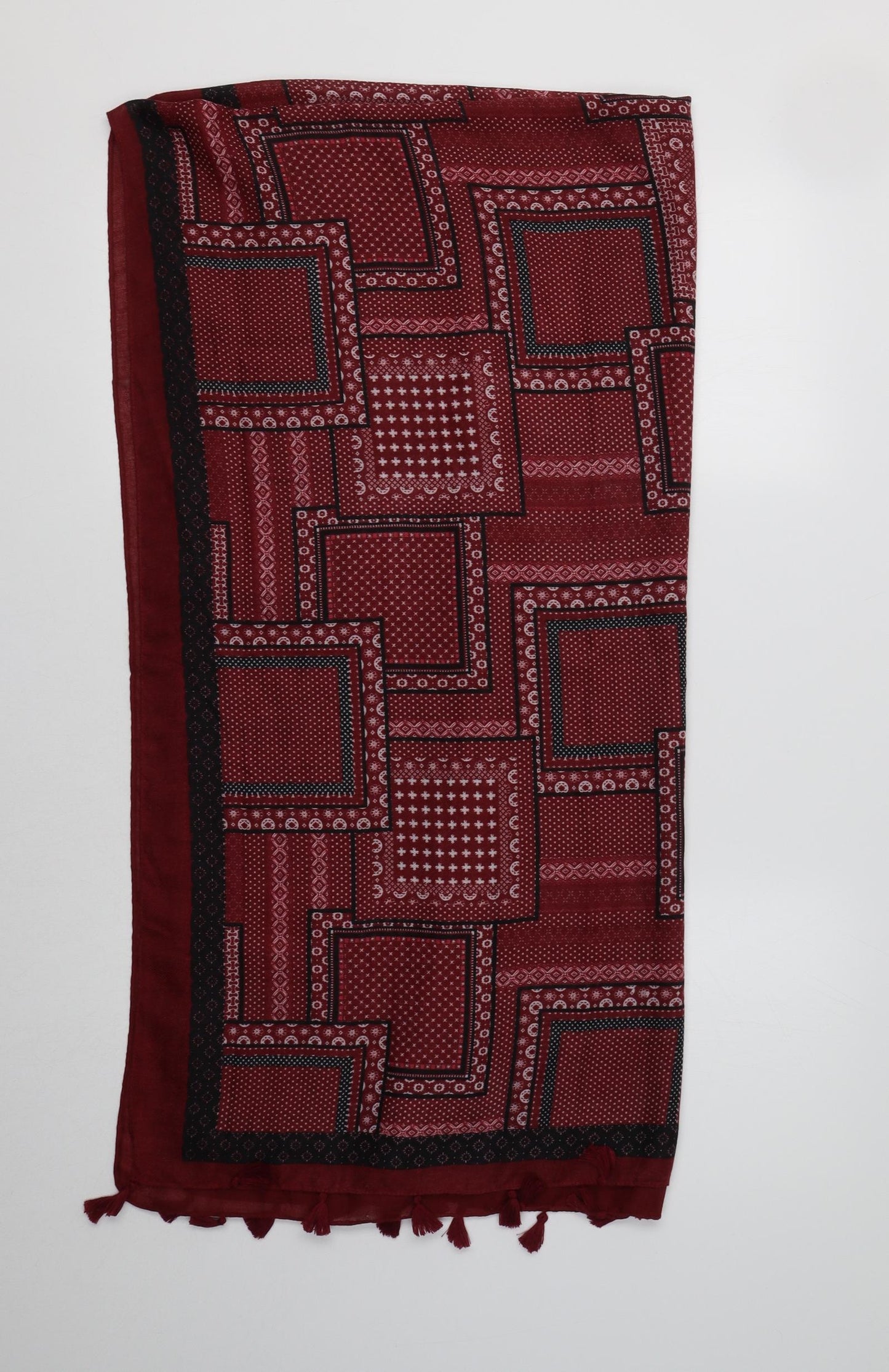 Preworn Womens Red Geometric Polyester Scarf
