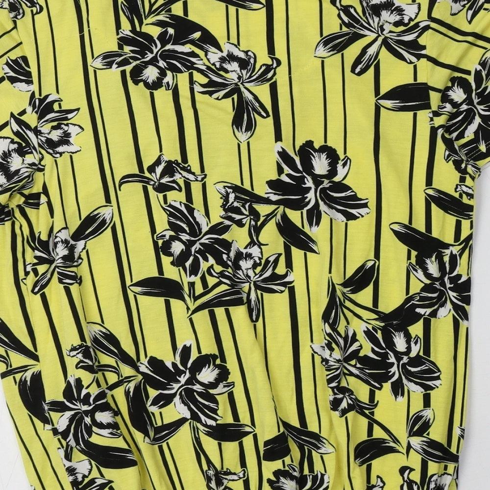 Debenhams Womens Yellow Floral Viscose Basic Blouse Size 10 Crew Neck