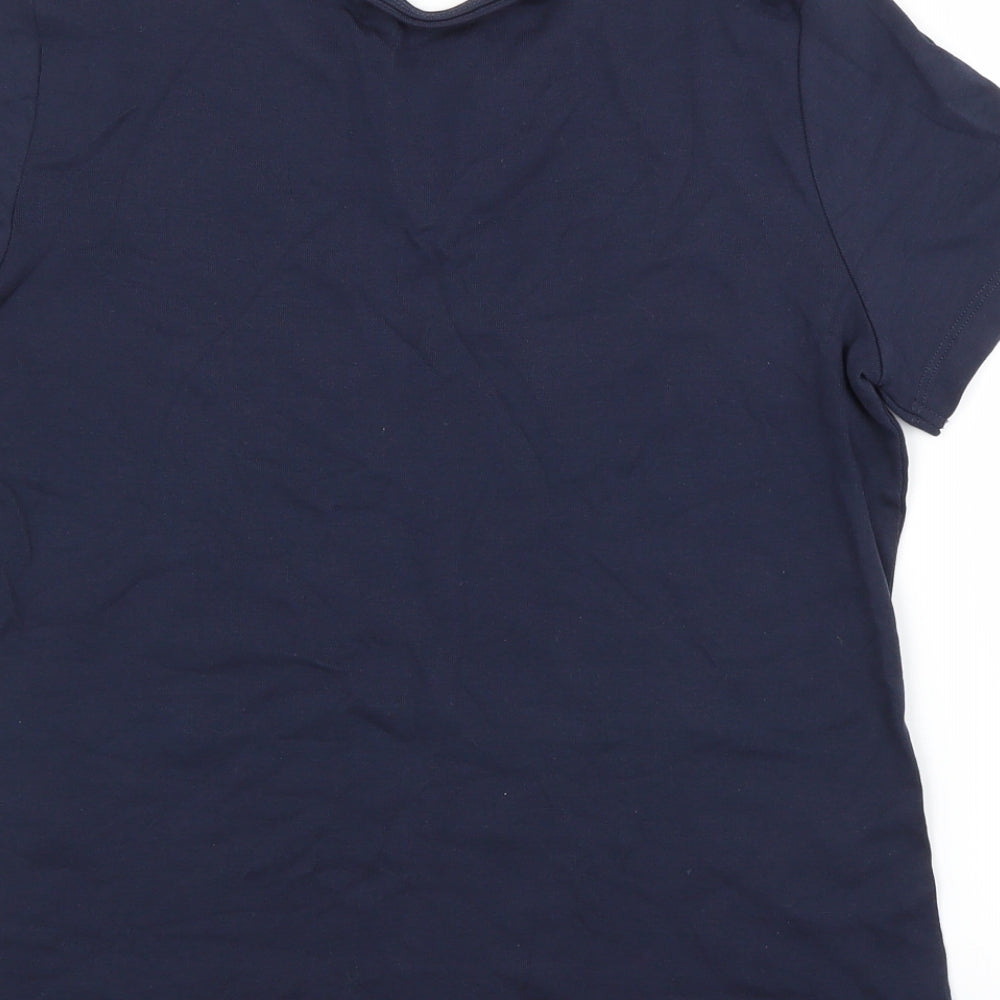 BM Womens Blue Cotton Basic T-Shirt Size S V-Neck