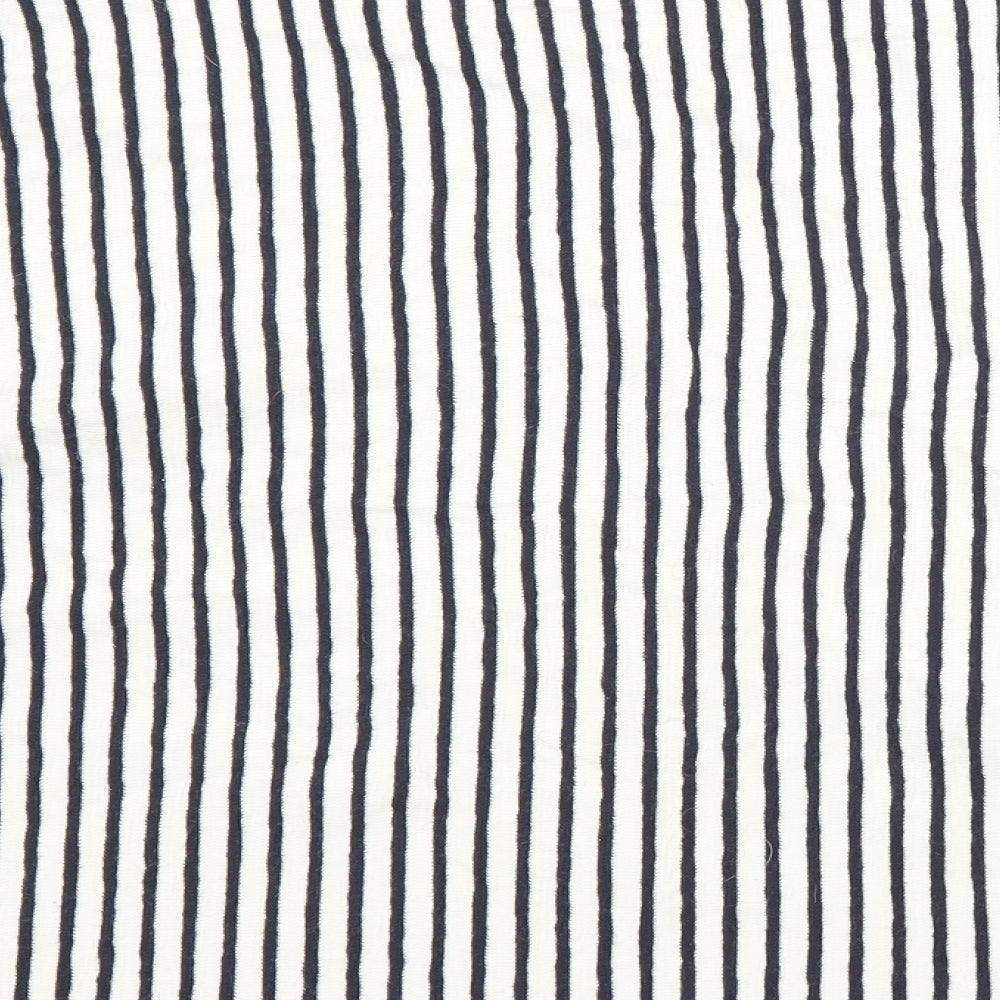 Marks & Spencer Womens White Crew Neck Striped Cotton Pullover Jumper Size 16