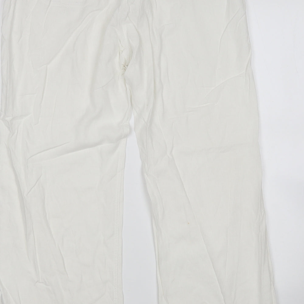 Logo Womens White Trousers Size 14 L29 in Regular