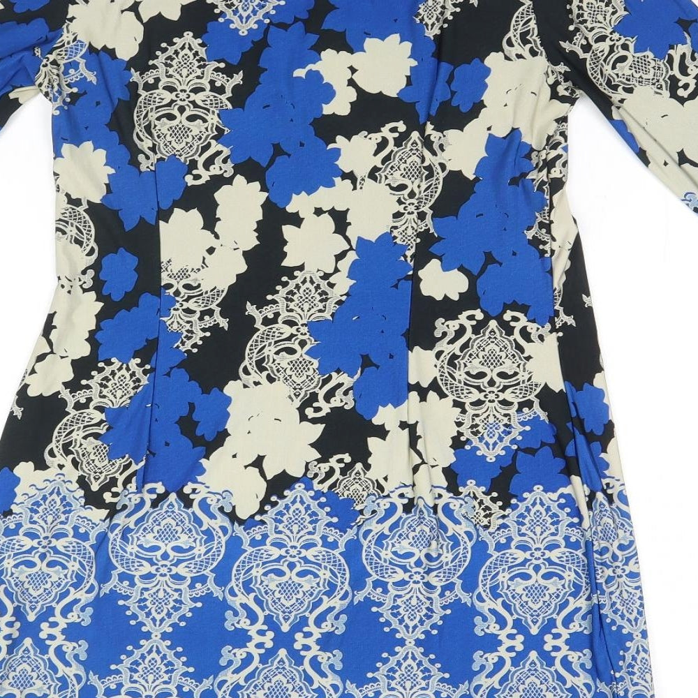 Atmosphere Womens Blue Floral Polyester A-Line Size 12 Round Neck