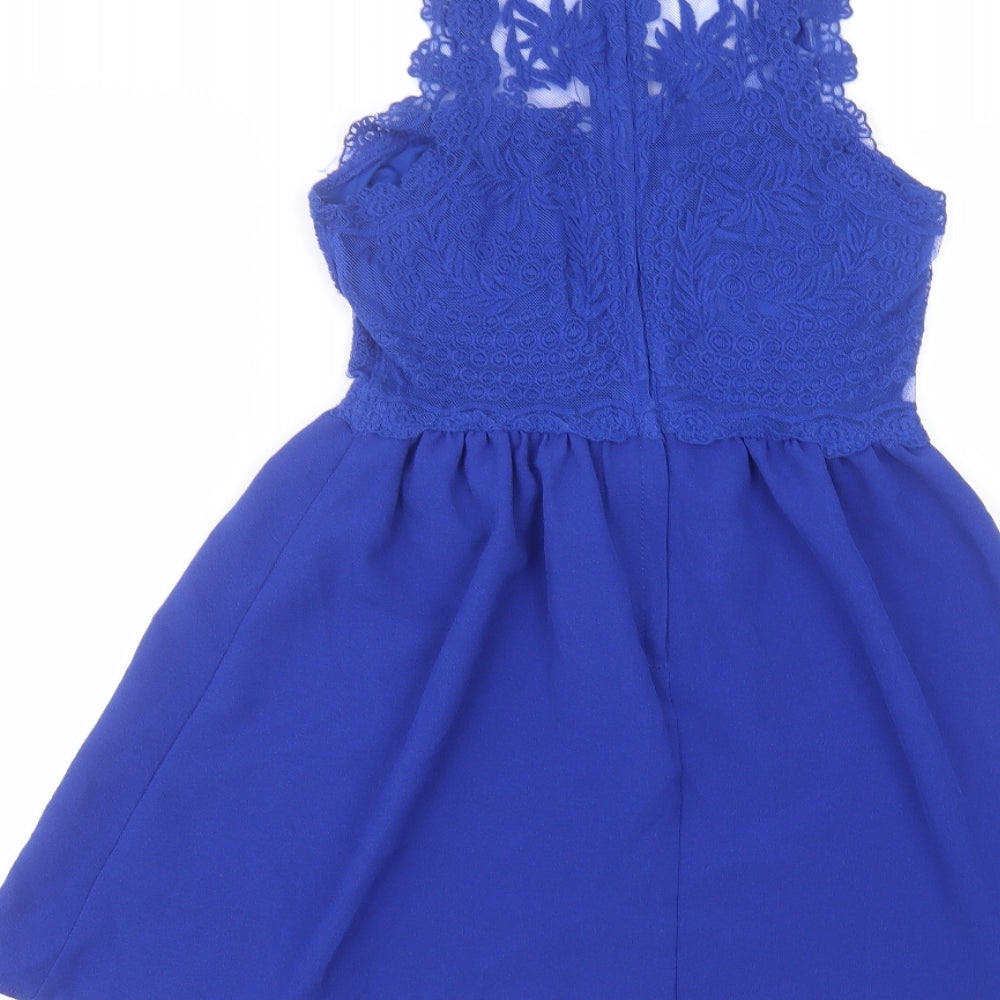 H&M Womens Blue Polyester A-Line Size 6 Round Neck