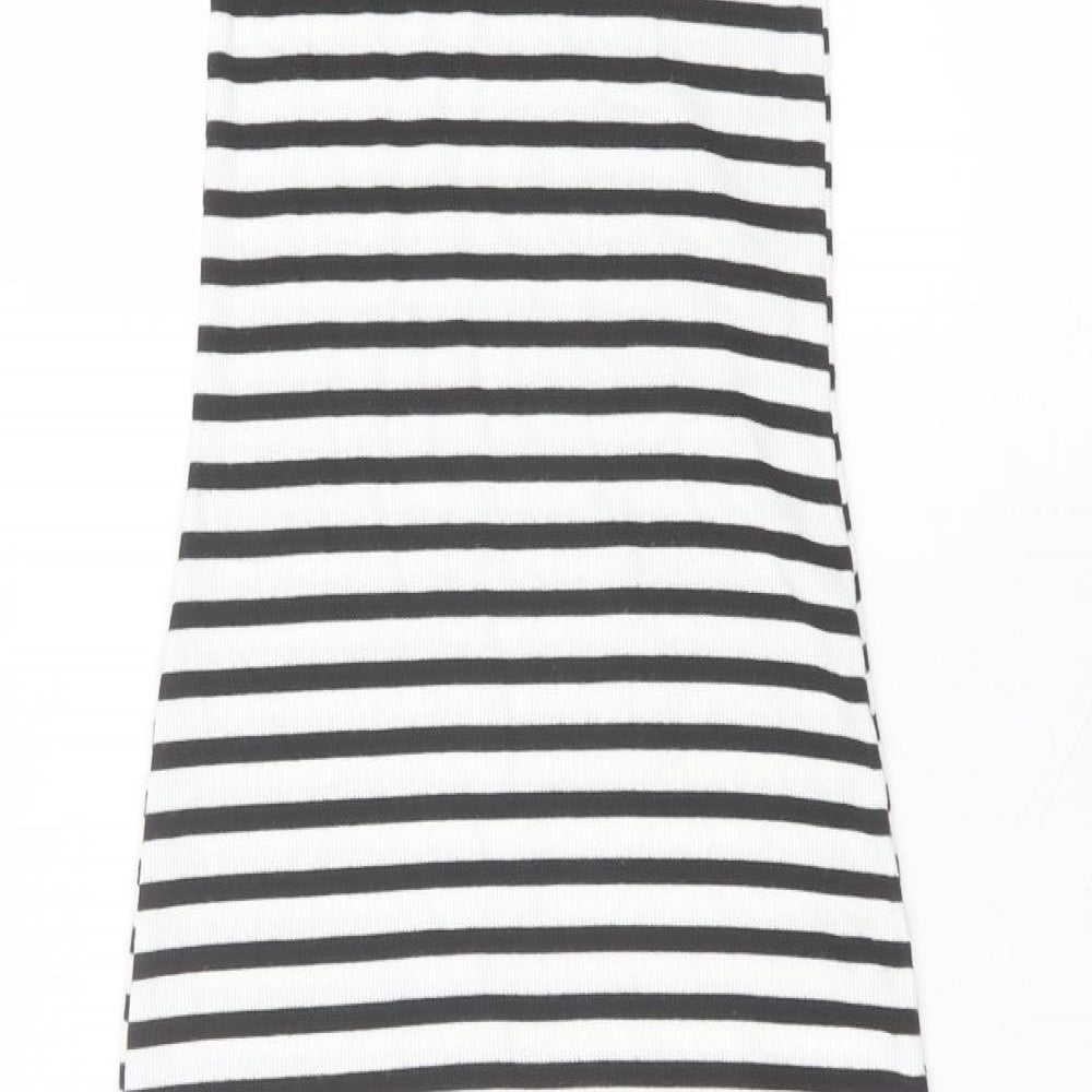 New Look Womens White Striped Polyester A-Line Size 8 Round Neck