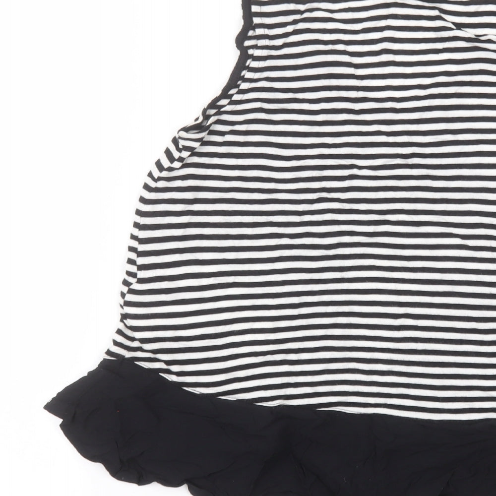 Warehouse Womens Black Striped Viscose Basic Blouse Size 8 Round Neck
