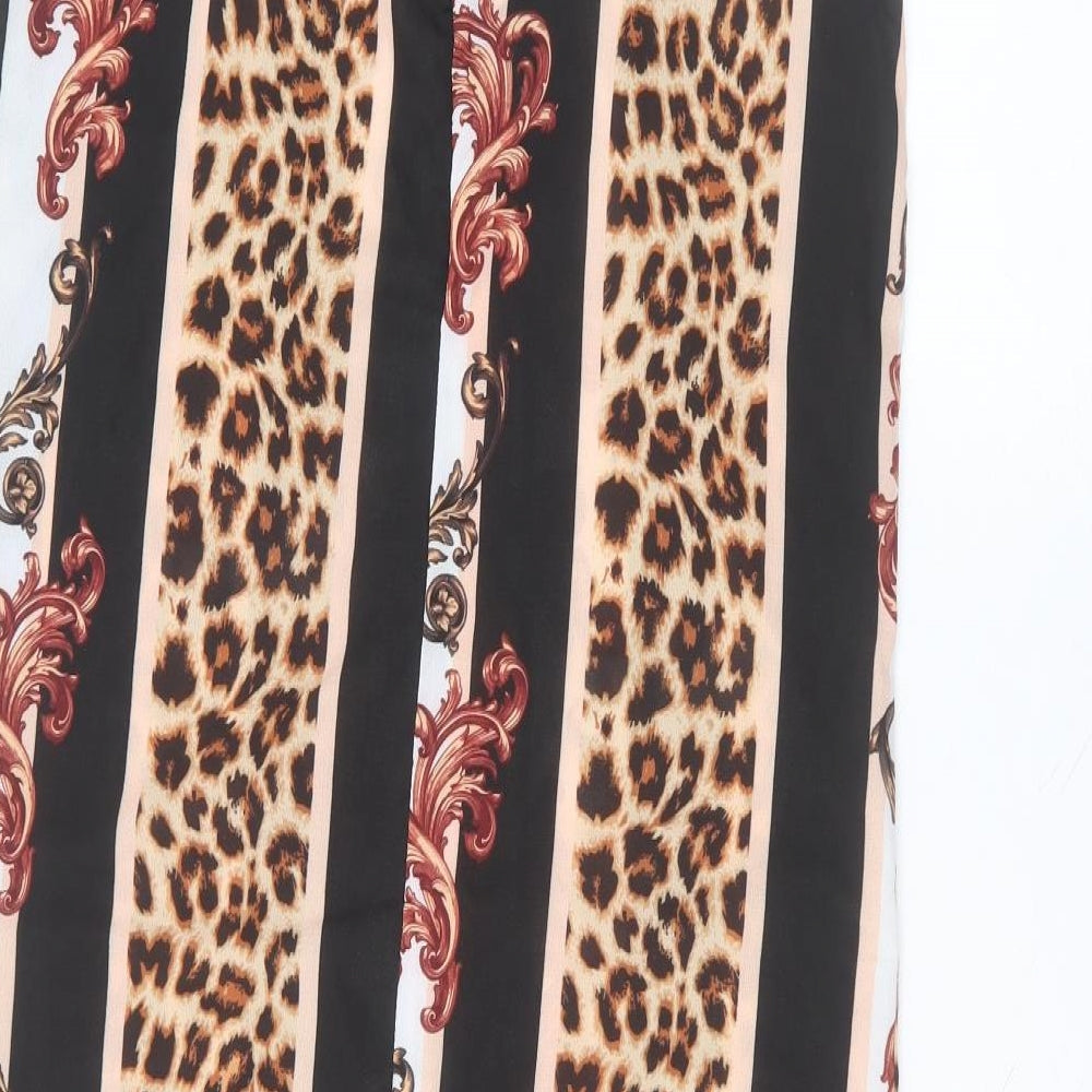 Boohoo Womens Black Animal Print Polyester A-Line Size 12 V-Neck