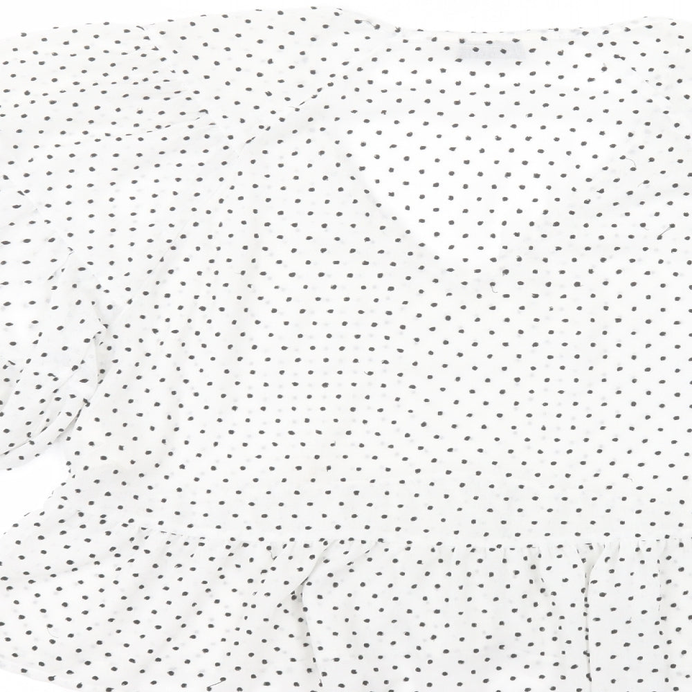 Astradivarius Womens White Polka Dot Polyester Basic T-Shirt Size M Round Neck