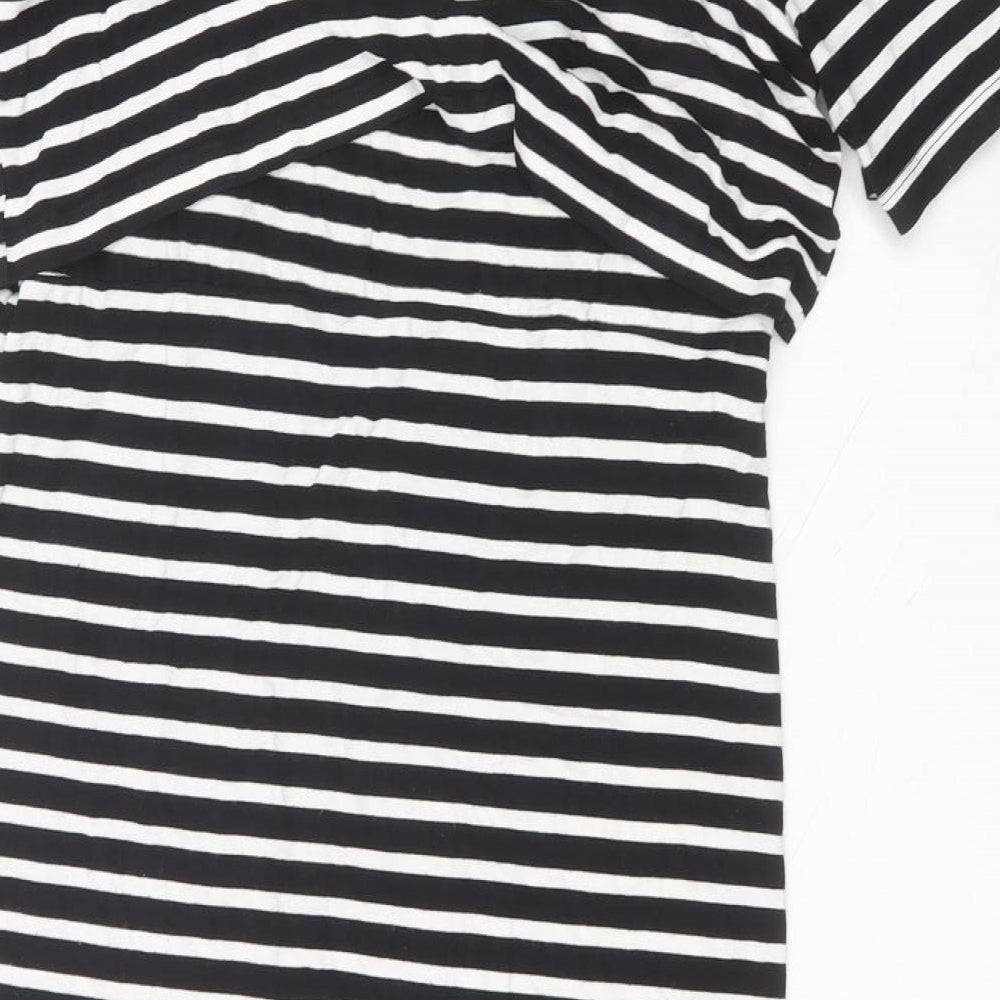 Topshop Womens Black Striped Viscose A-Line Size 14 Round Neck