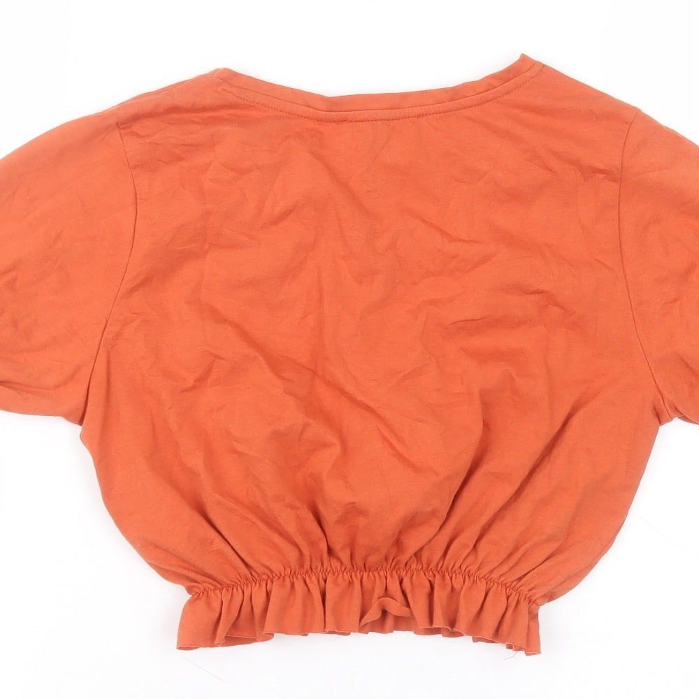 Primark Womens Orange Polyester Basic T-Shirt Size XS Round Neck