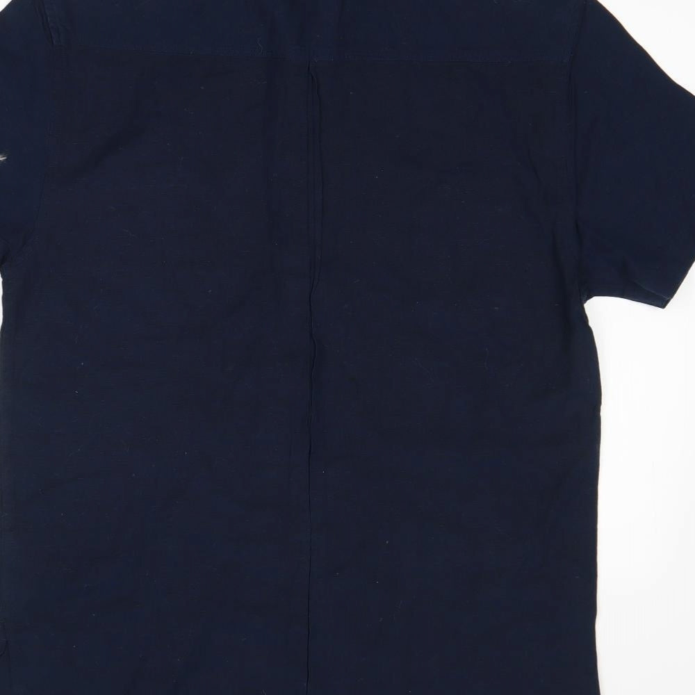 Duke Linen Mens Blue Cotton Button-Up Size M Collared