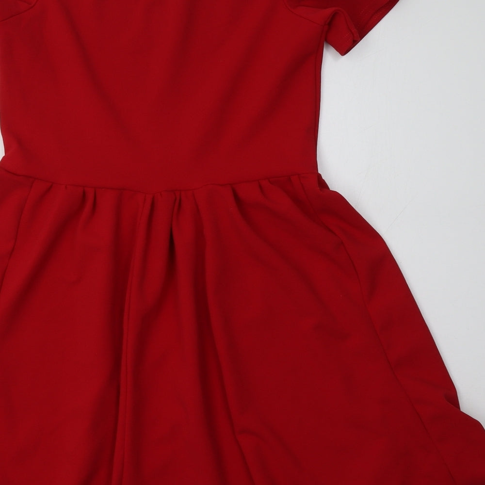Select Womens Red Polyester Fit & Flare Size 12 Round Neck