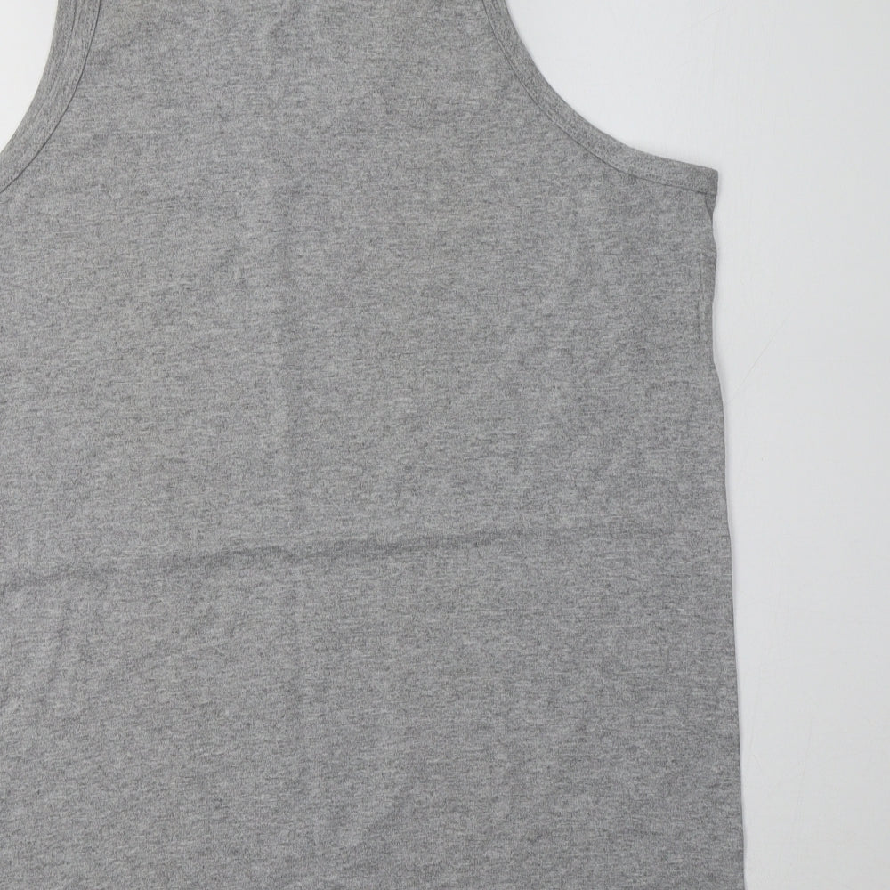 Anvil Womens Grey Cotton Basic Tank Size L Crew Neck - Antigua