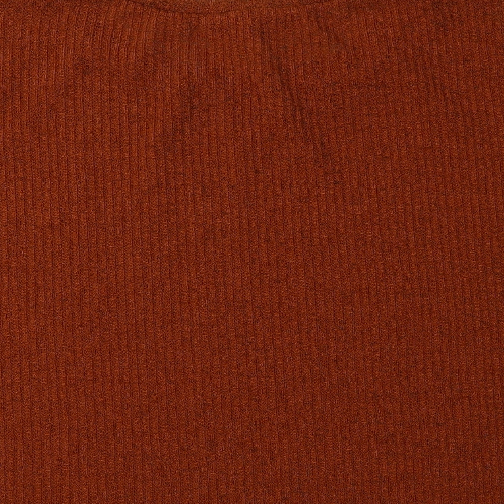 Primark Womens Brown Polyester Cropped Blouse Size M Crew Neck