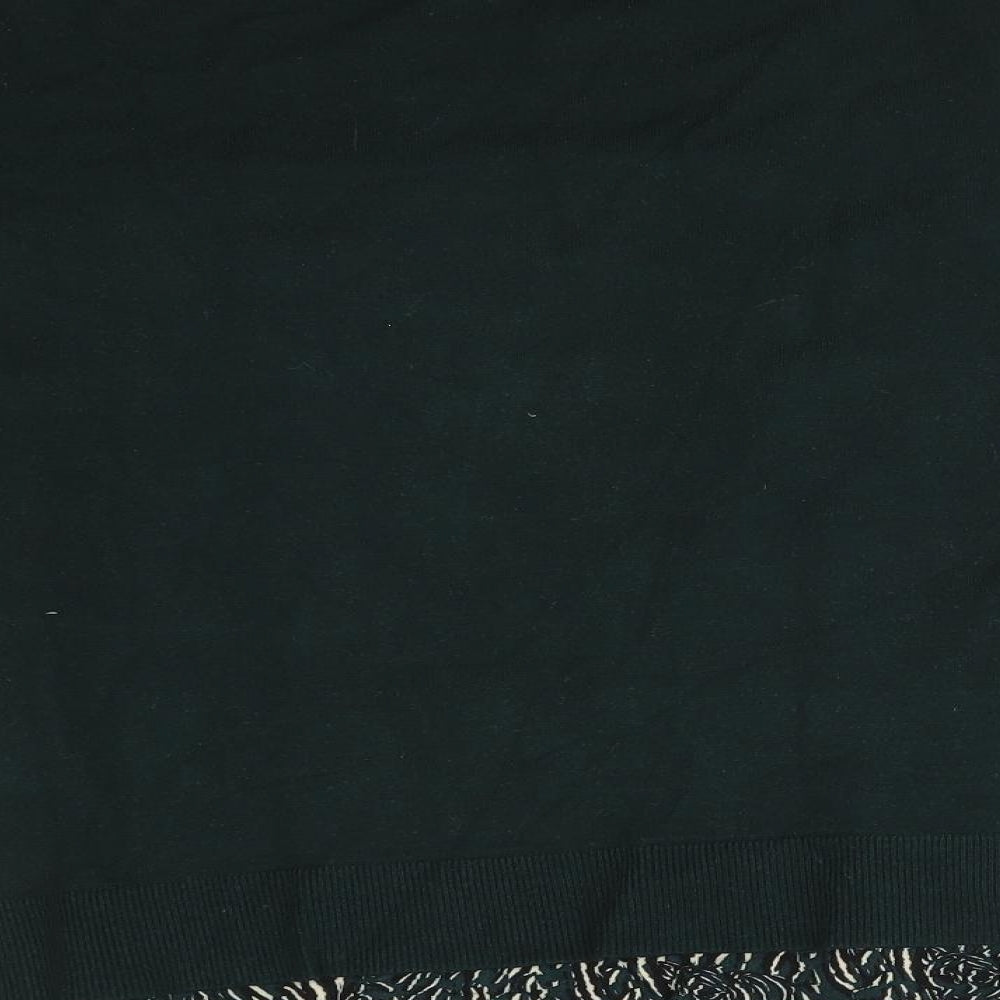 Monsoon Womens Green Animal Print Viscose Basic T-Shirt Size S Mock Neck