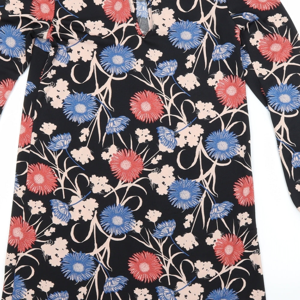 Miss Selfridge Womens Black Floral Polyester A-Line Size 6 Scoop Neck