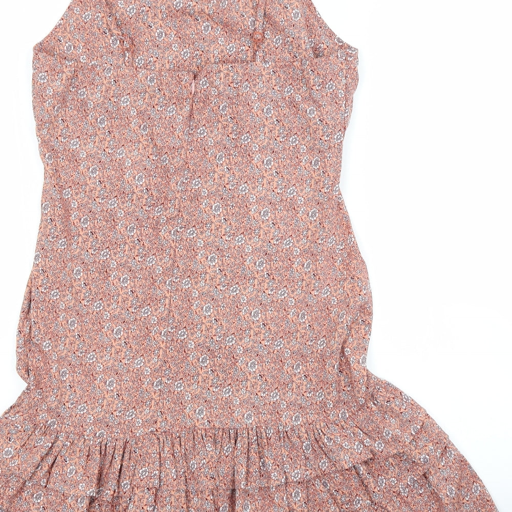 Boohoo Womens Pink Floral Polyester A-Line Size 12 Square Neck