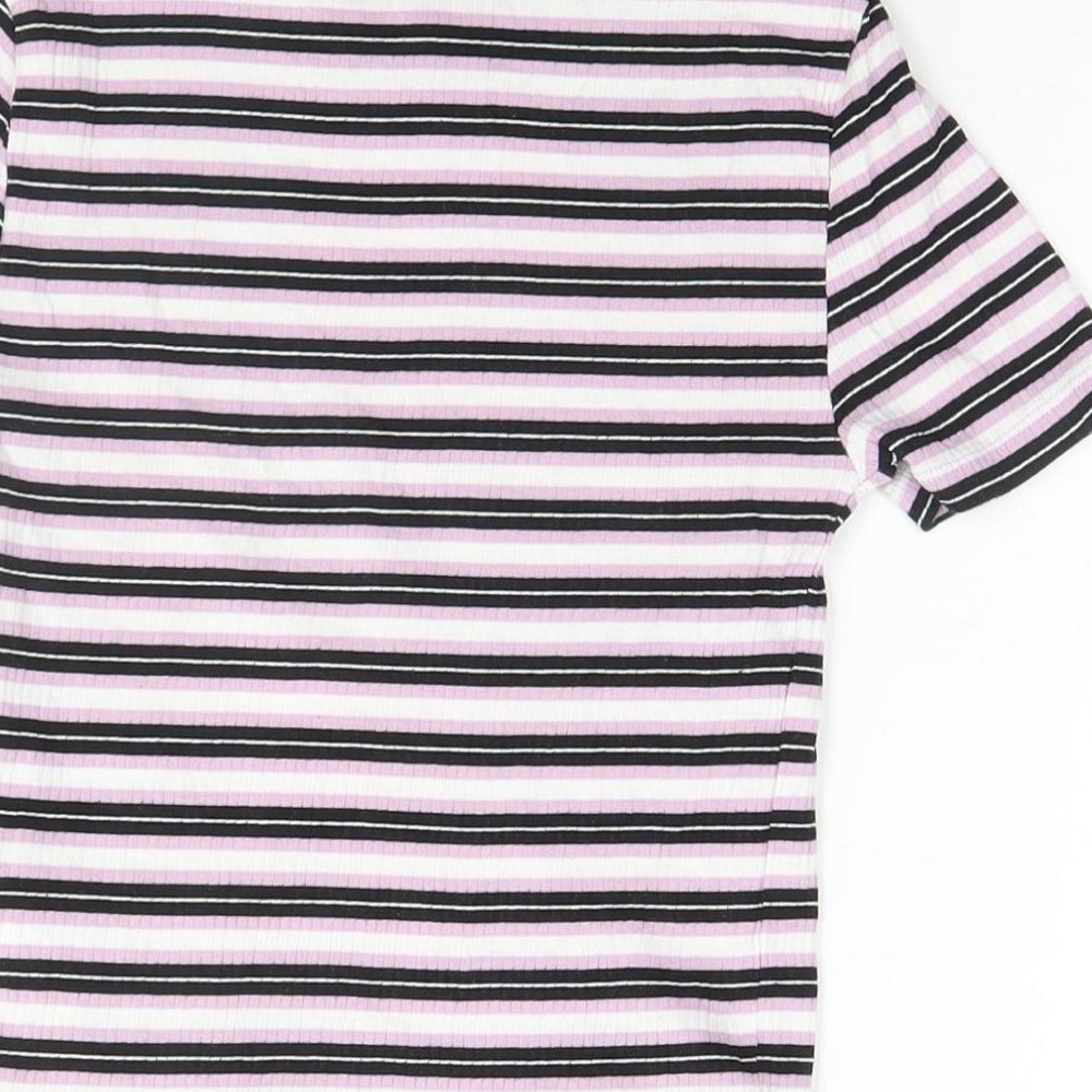 Divided Womens Pink Striped Cotton Basic T-Shirt Size XS Round Neck