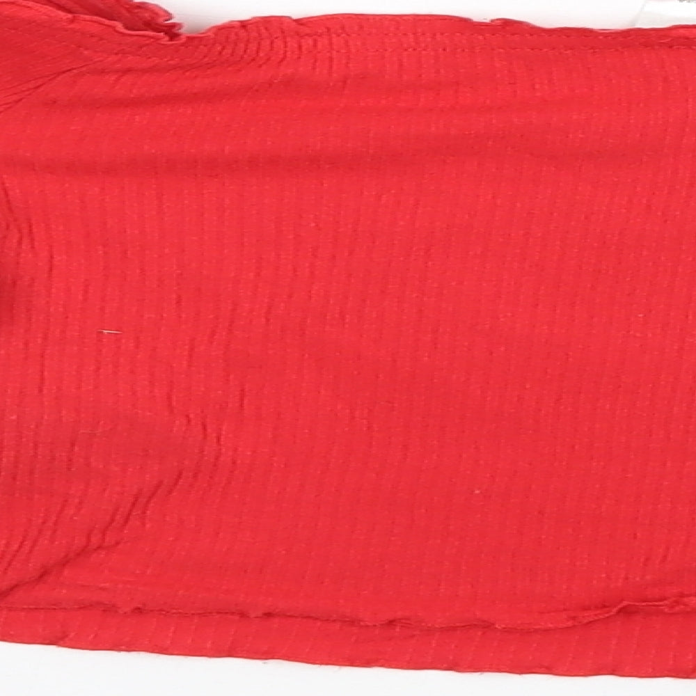 Divided Womens Red Cotton Basic T-Shirt Size S Square Neck