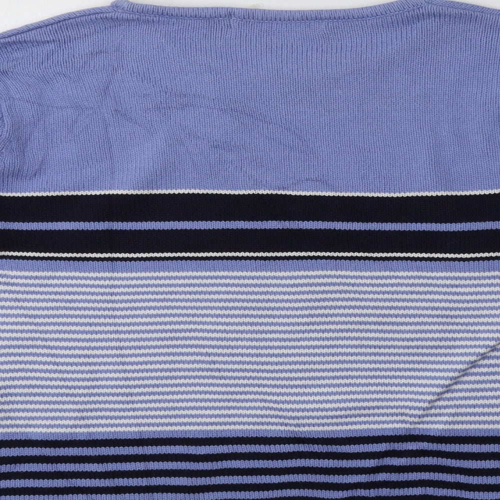 EWM Womens Blue Crew Neck Striped Cotton Pullover Jumper Size M