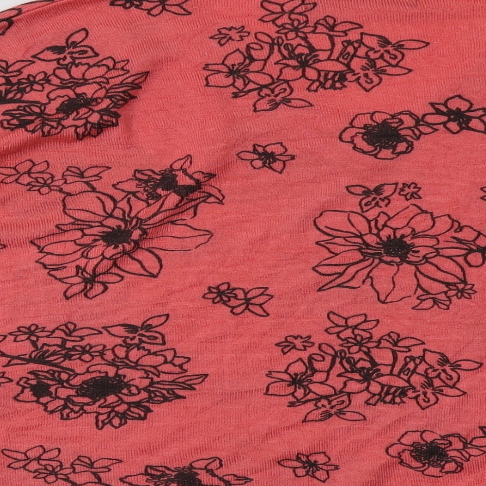Marks & Spencer Womens Pink V-Neck Floral Acrylic Pullover Jumper Size M