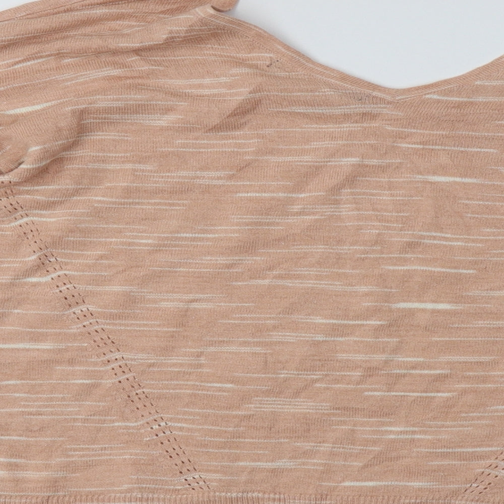 Marks & Spencer Womens Pink V-Neck Striped Acrylic Pullover Jumper Size M
