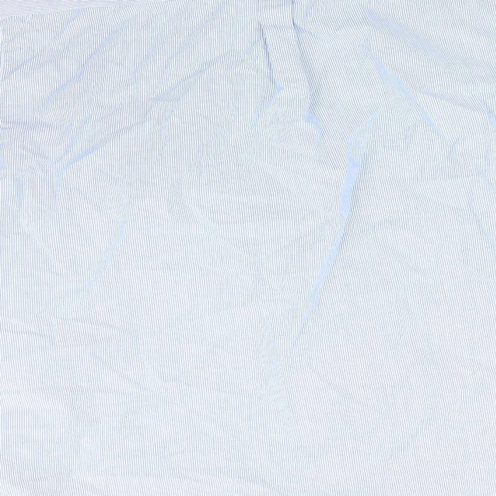Burtons Menswear Mens Blue Striped Cotton Button-Up Size M Collared - Fine Blue Stripe Buttoned Collar