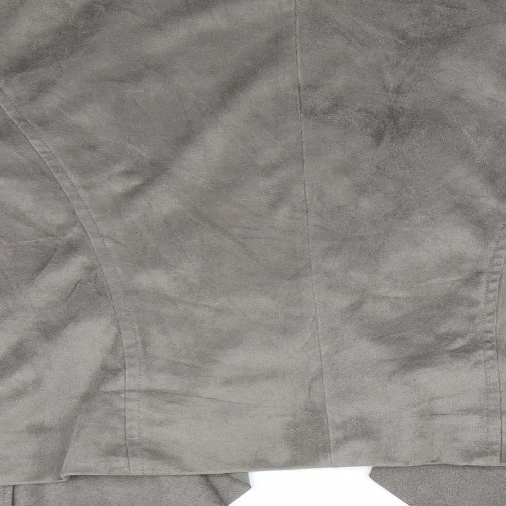 M&Co Womens Green Jacket Size 10 - Khaki Suede Effect Short Waterfall Lined back