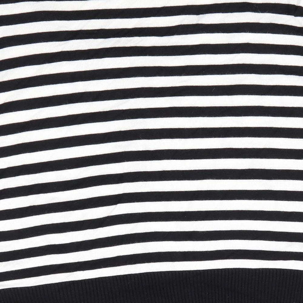 Wallis Womens Black Round Neck Striped Viscose Pullover Jumper Size 14 - Lace Overlay Front