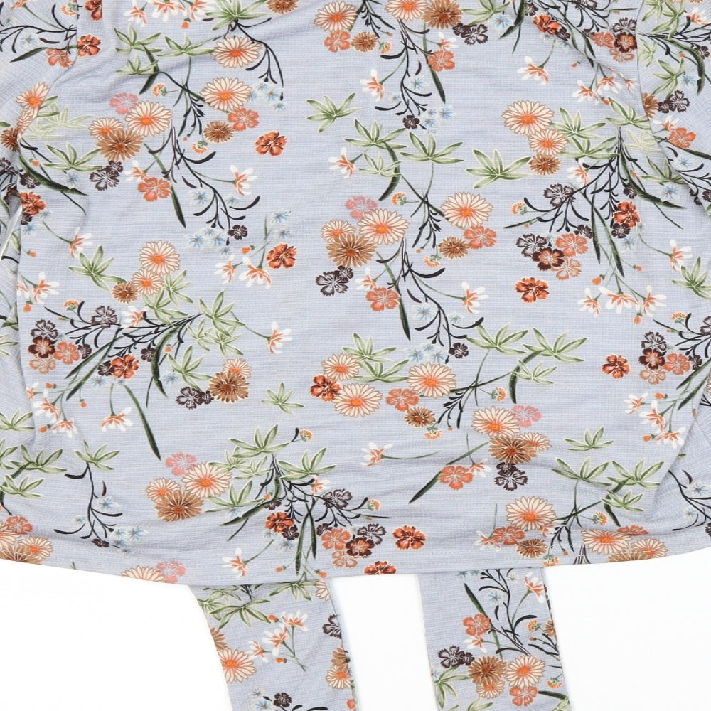 New Look Womens Grey Floral Polyester Basic Blouse Size 10 Scoop Neck
