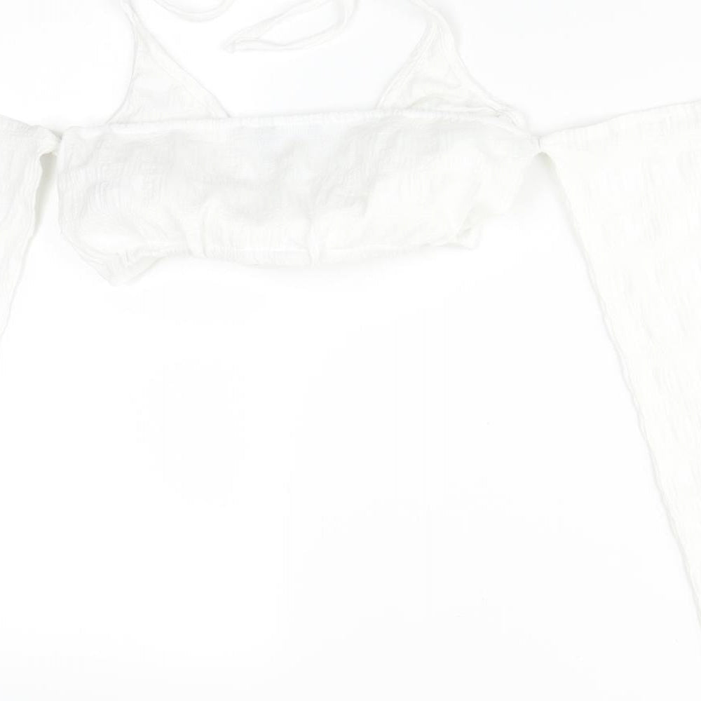PRETTYLITTLETHING Womens White Polyester Basic T-Shirt Size 6 V-Neck