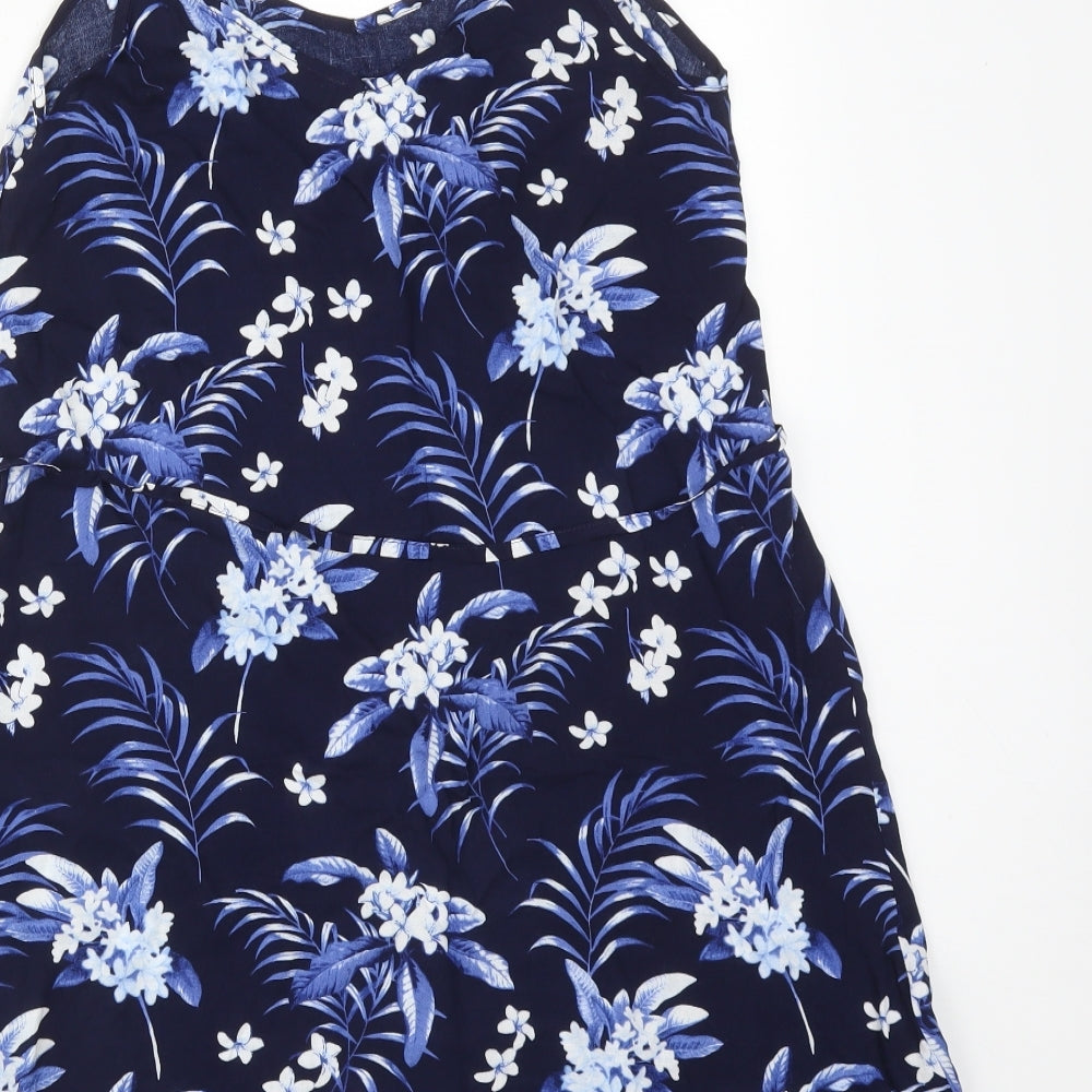 Oasis Womens Blue Floral Viscose Basic T-Shirt Size 8 V-Neck