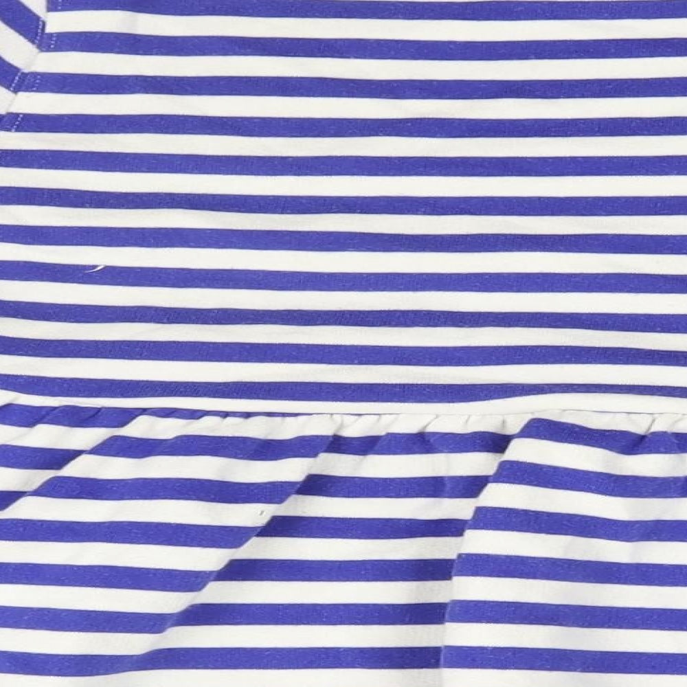 Marks & Spencer Girls Blue Round Neck Striped Cotton Pullover Jumper Size 9-10 Years