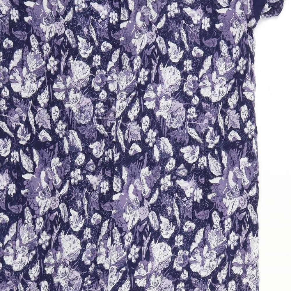 Select Womens Blue High Neck Floral Cotton Cardigan Jumper Size 12