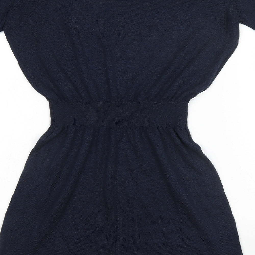 H&M Womens Blue Polyester Fit & Flare Size 6 Round Neck