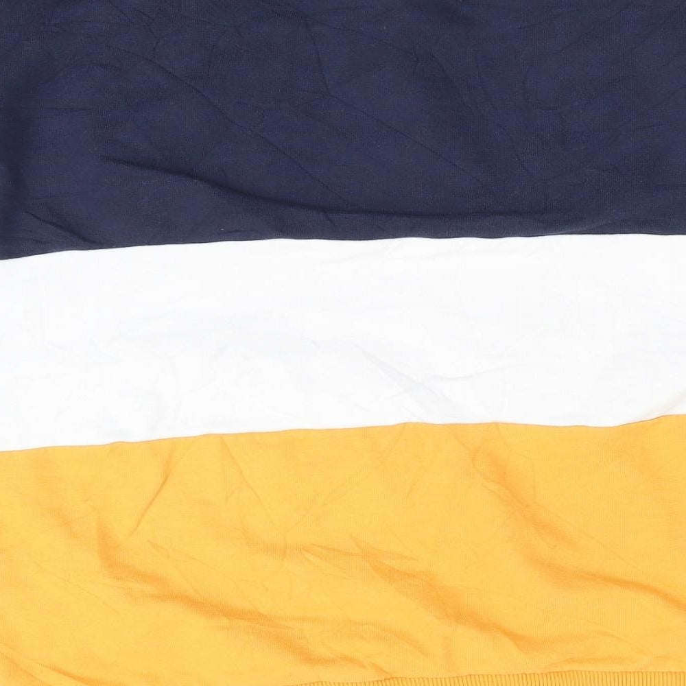 Peacocks Mens Blue Striped Cotton Pullover Sweatshirt Size S - Navy Gold White Stripe