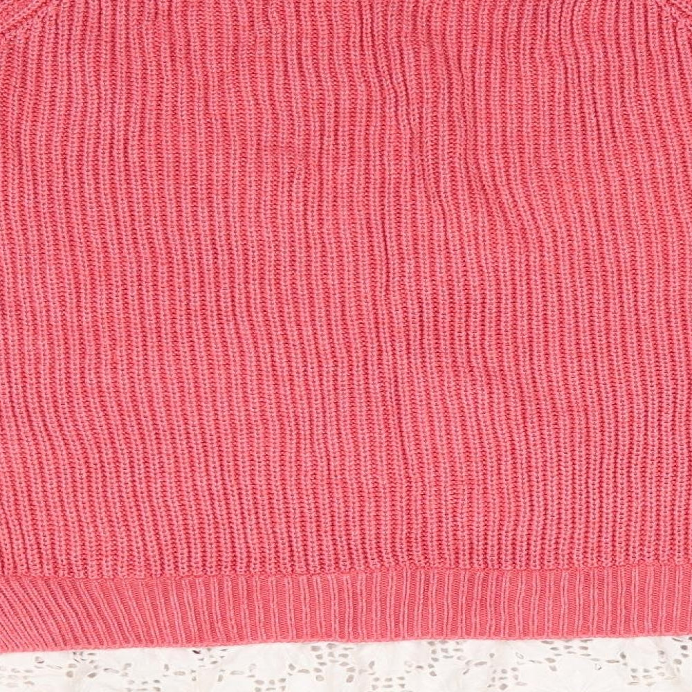 Papaya Womens Orange Round Neck Acrylic Pullover Jumper Size L - Lace Hem