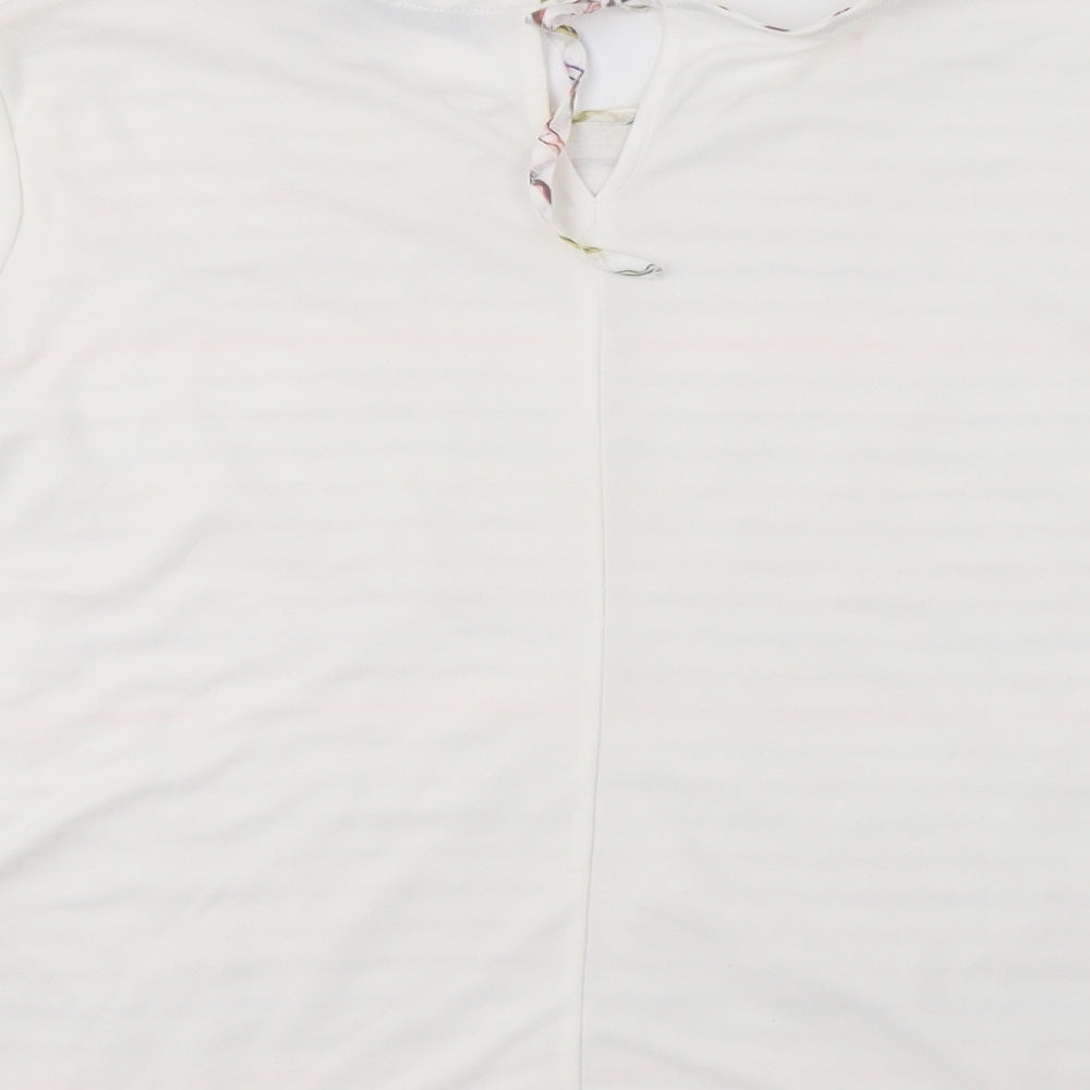 Per Una Womens White Striped Viscose Basic Blouse Size 12 Crew Neck