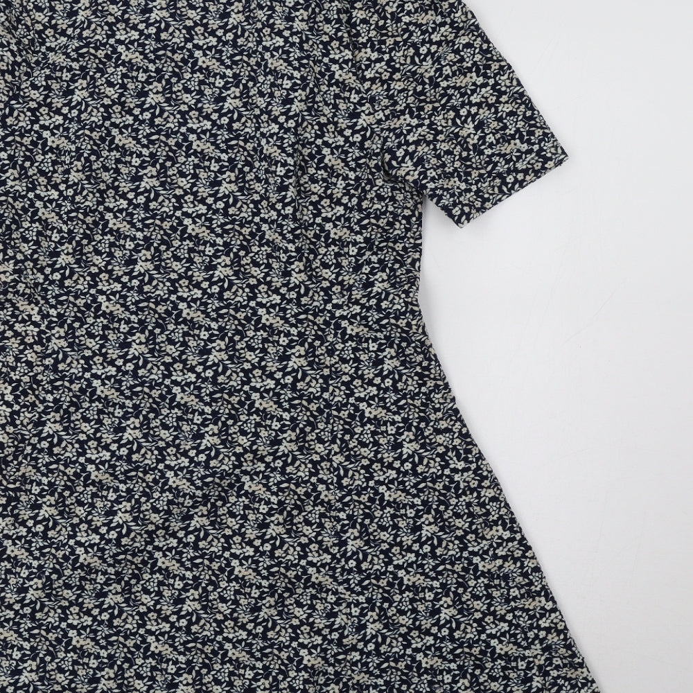 NEXT Womens Blue Floral Polyester Fit & Flare Size 12 V-Neck