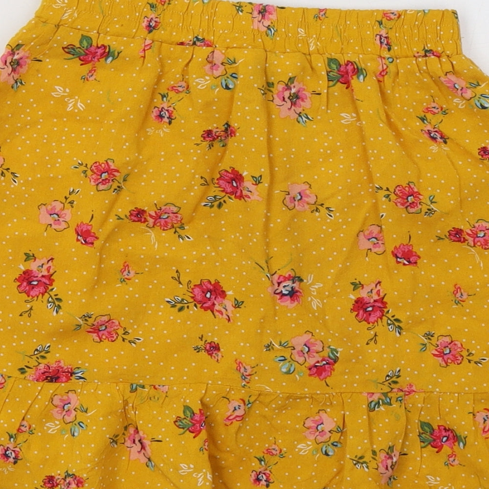 Primark Girls Yellow Floral Viscose A-Line Skirt Size 10 Years Regular