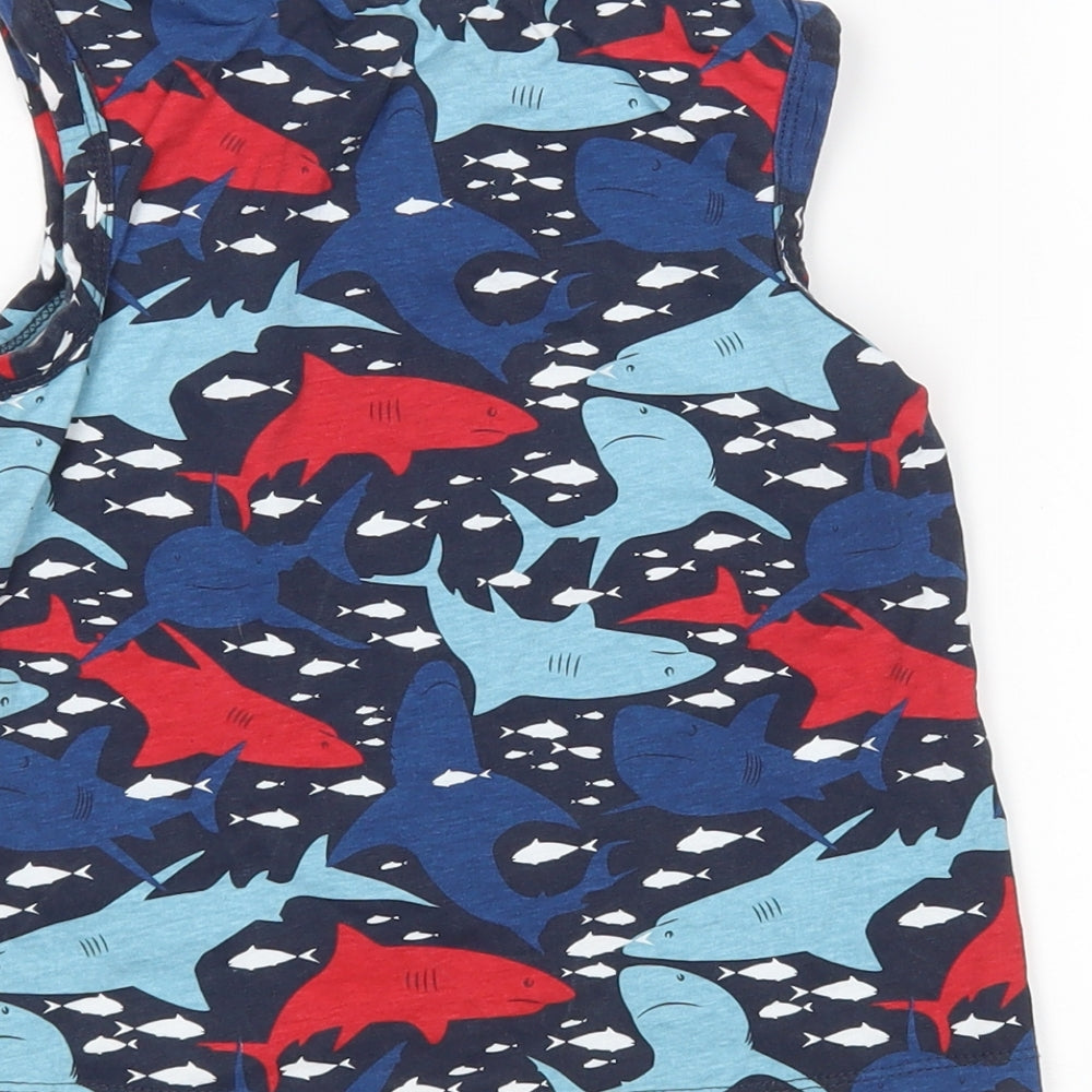 HULLALALOO Boys Multicoloured Animal Print Cotton Basic Tank Size 5-6 Years Round Neck - Sharks